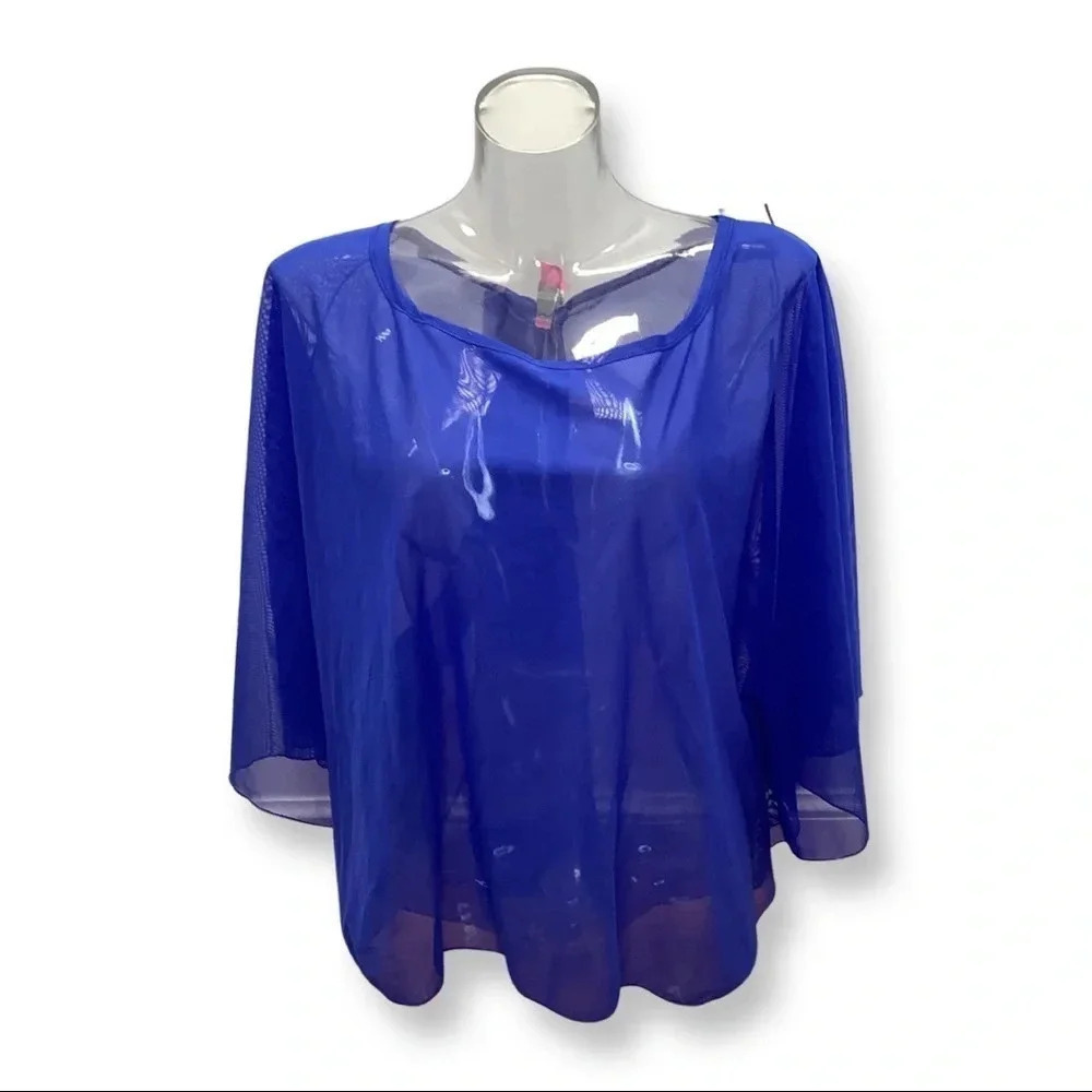 Zuliana Size L/XL Blue Mesh Flowy Sleeve Sheer Top. New With Tags.